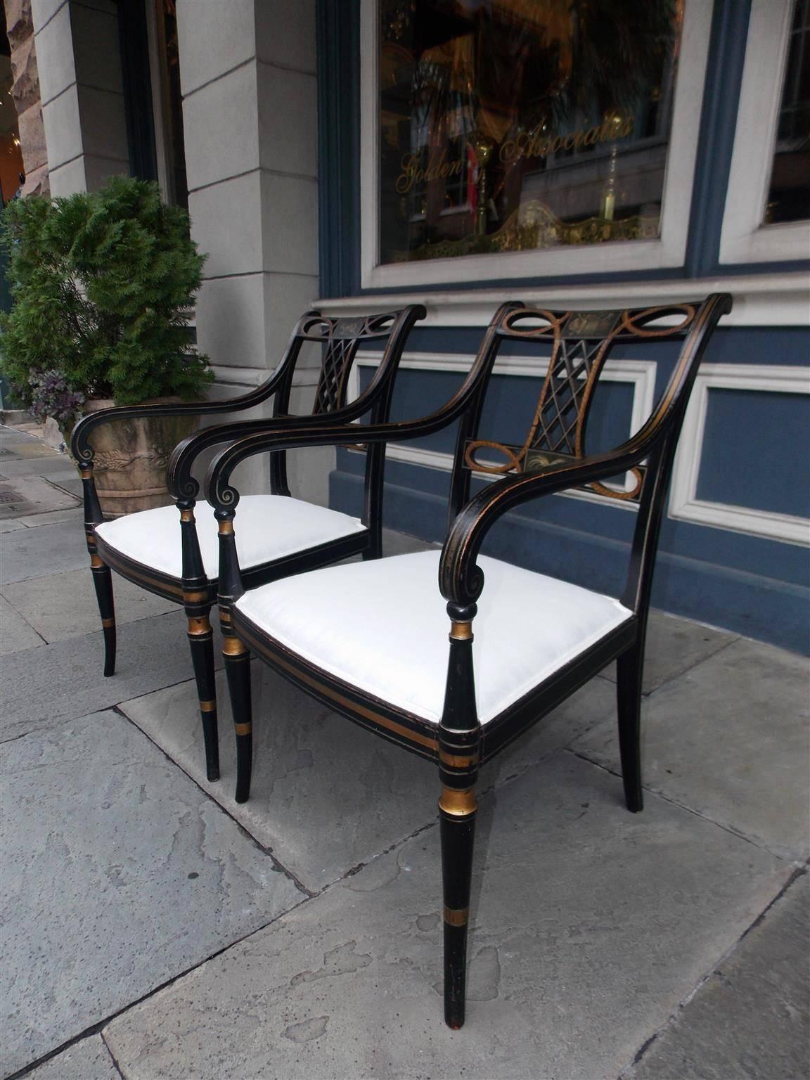 Pair of English Regency Faux Painted and Gilt Armchairs, Circa 1820 In Excellent Condition For Sale In Hollywood, SC