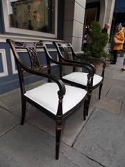 Pair of English Regency Faux Painted and Gilt Armchairs, Circa 1820
