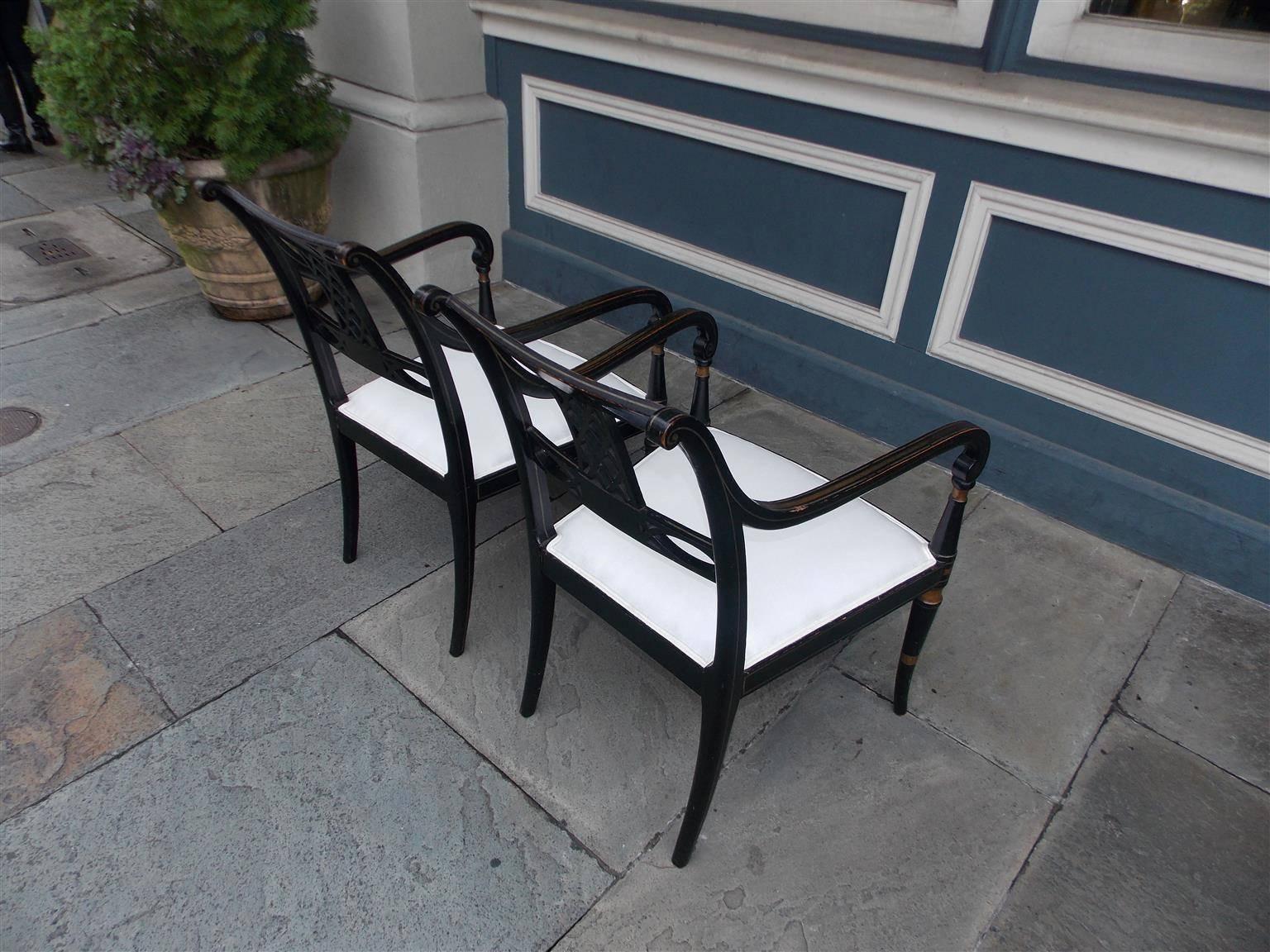 Pair of English Regency Faux Painted and Gilt Armchairs, Circa 1820 For Sale 3