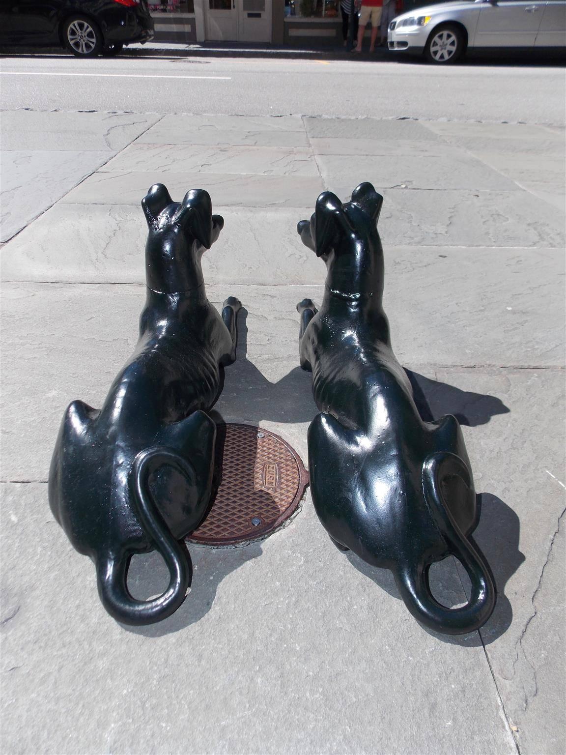 Pair of English Diminutive Cast Iron Powder Coated Whippets, Circa 1810 For Sale 2