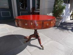 English Mahogany Inlaid Red Leather Top Rent Table with Original Casters, C 1790