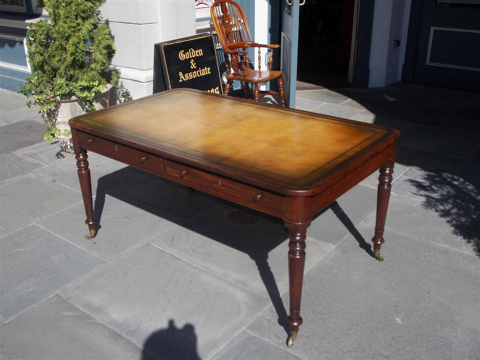 Hand-Carved English Mahogany Leather Top Writing Desk.  Circa 1820