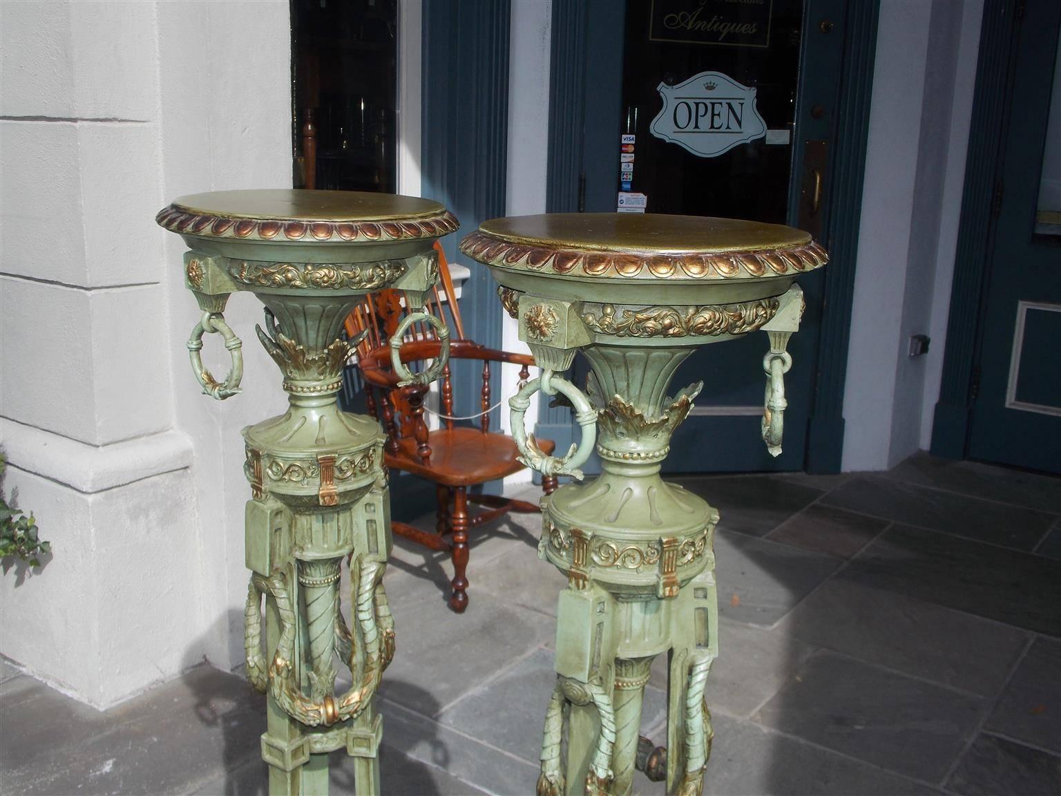 Pair of Italian Painted and Gilt Floral Torchieres, Circa 1840 For Sale 2