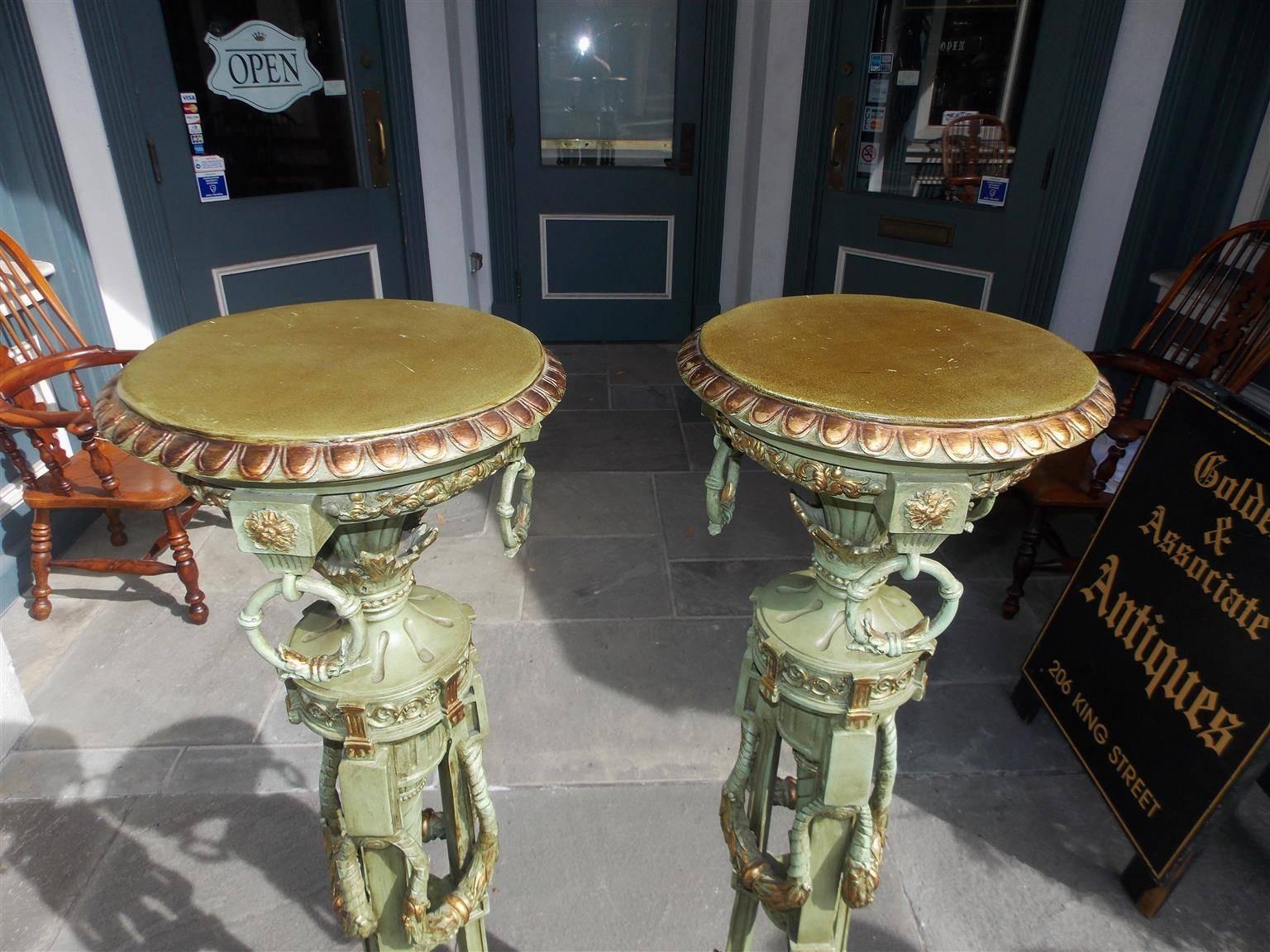 Pair of Italian Painted and Gilt Floral Torchieres, Circa 1840 For Sale 1