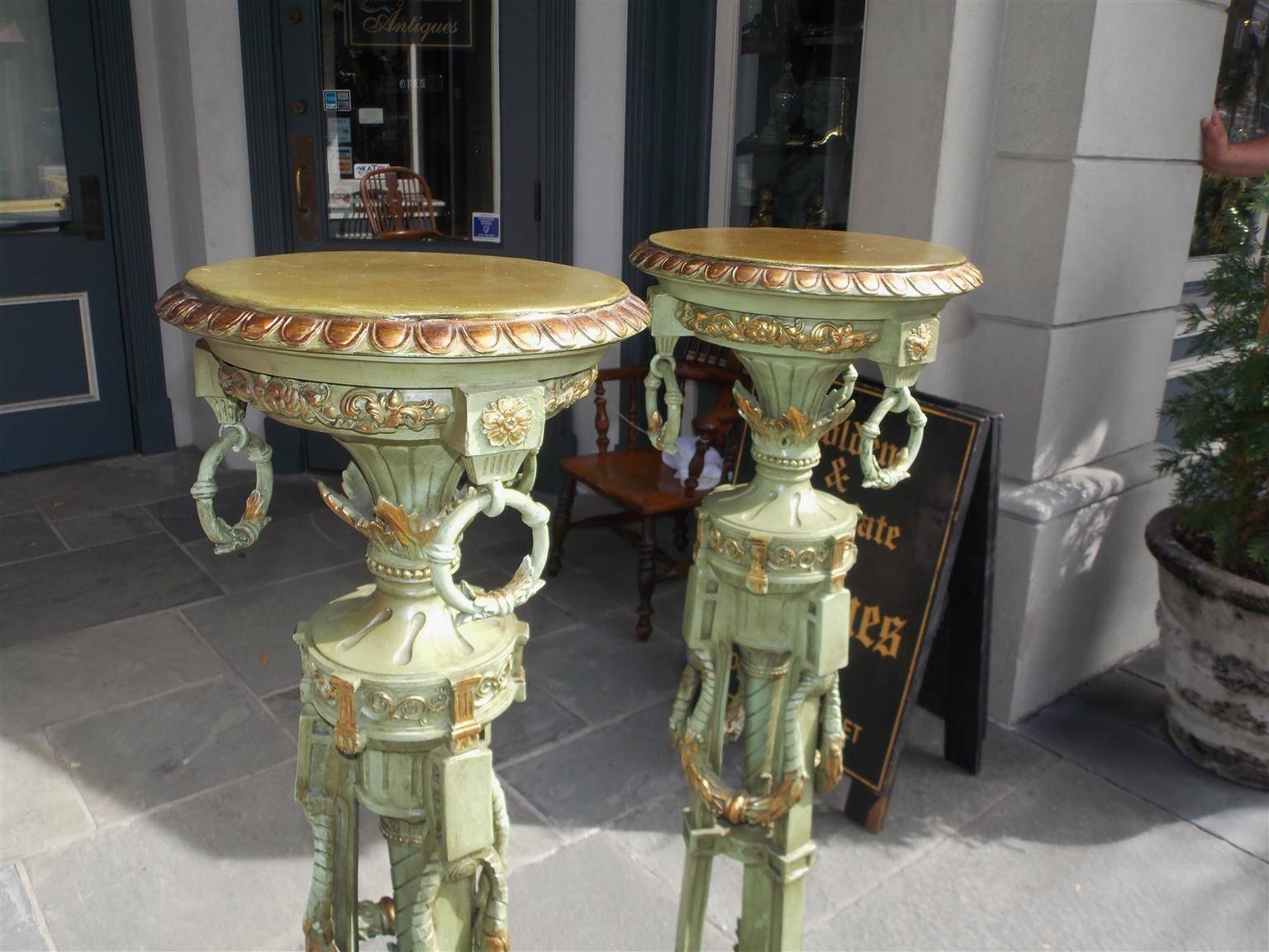 Mid-19th Century Pair of Italian Painted and Gilt Floral Torchieres, Circa 1840 For Sale