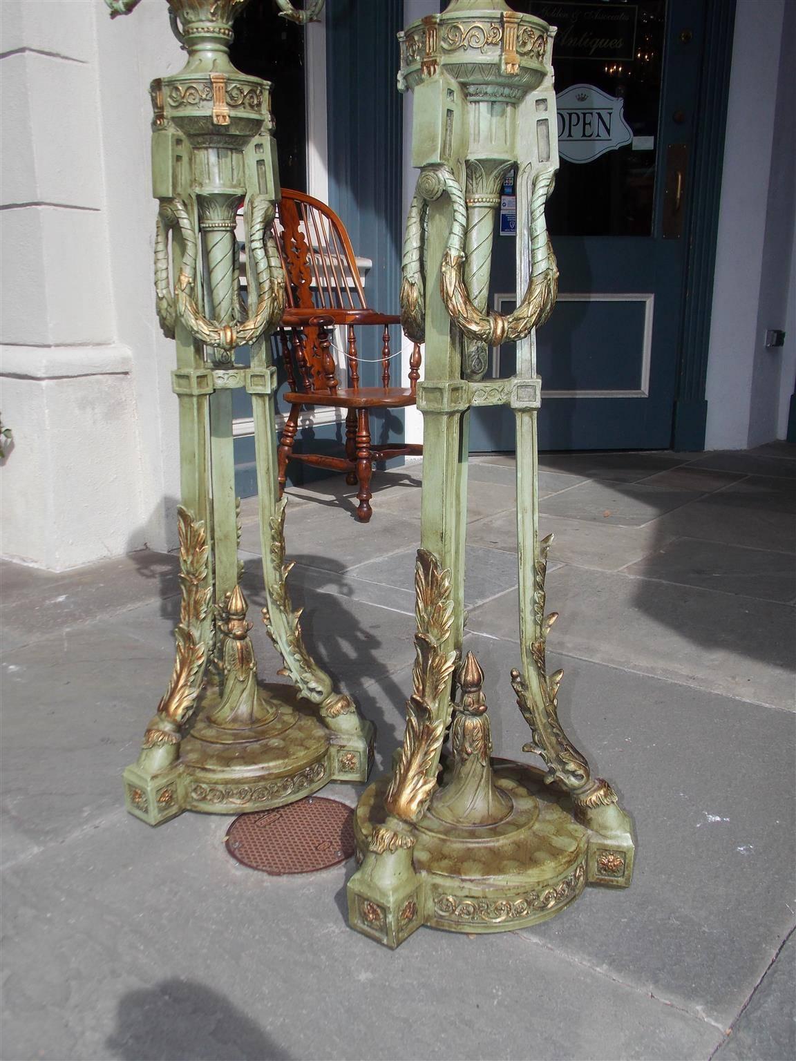 Pair of Italian Painted and Gilt Floral Torchieres, Circa 1840 For Sale 5