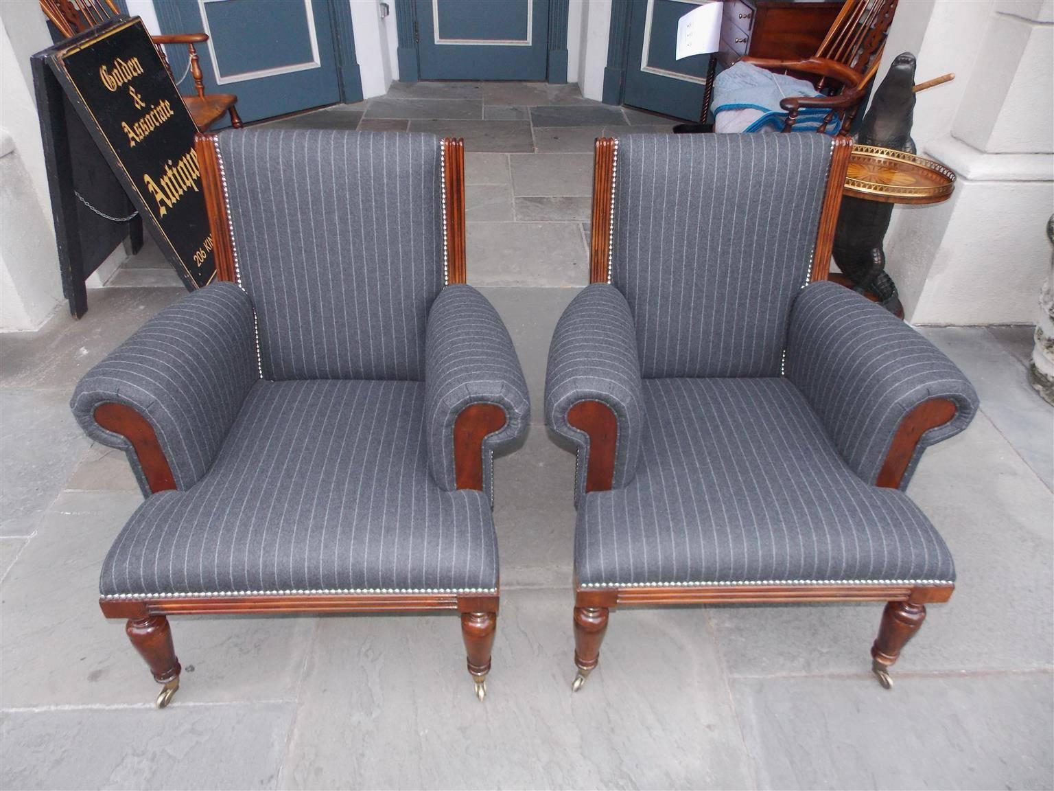 Pair of American Mahogany Upholstered Club Chairs, 20th Century In Excellent Condition In Hollywood, SC