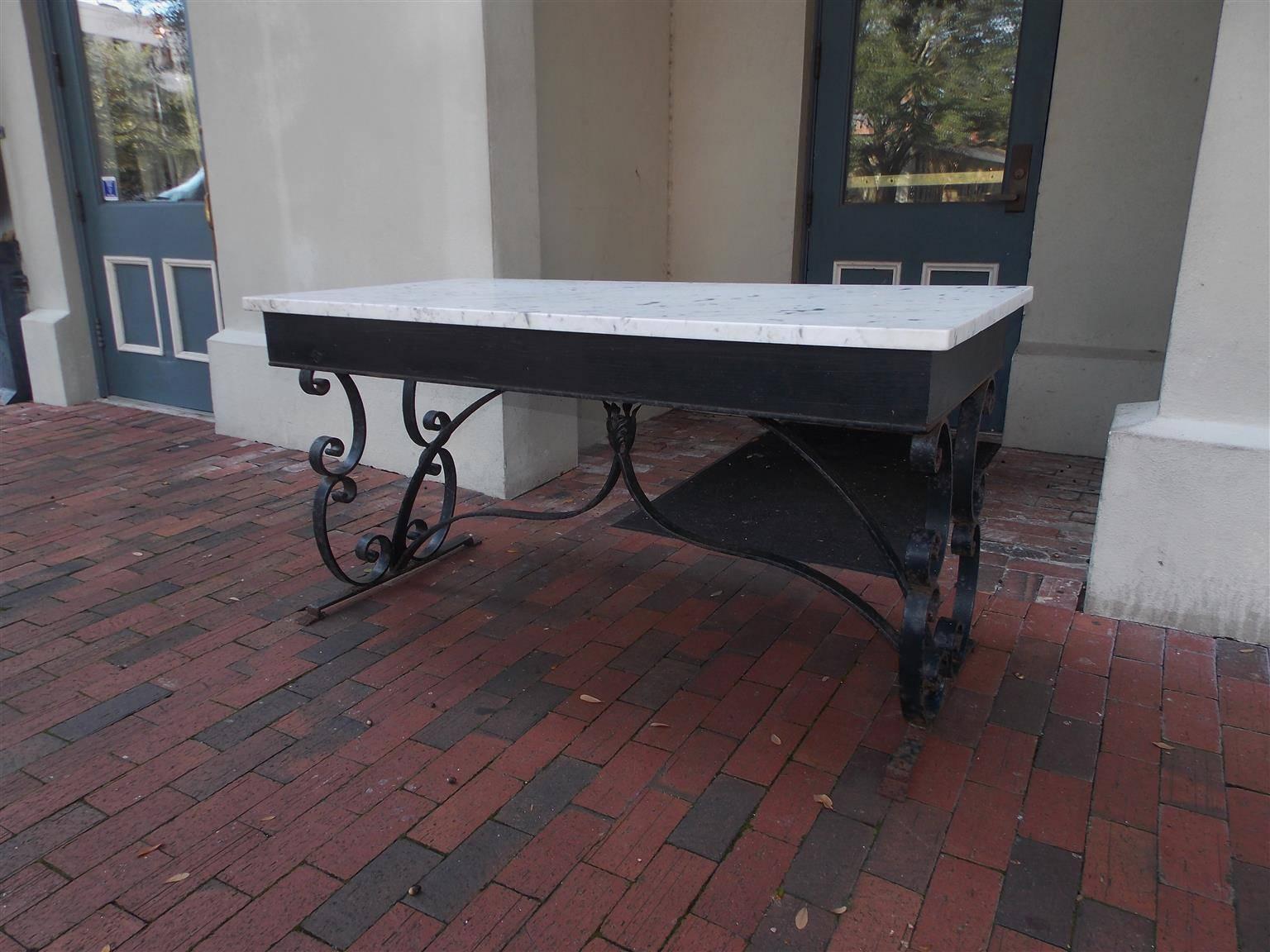 American Empire American Wrought Iron and Marble-Top Console, Circa 1840 For Sale