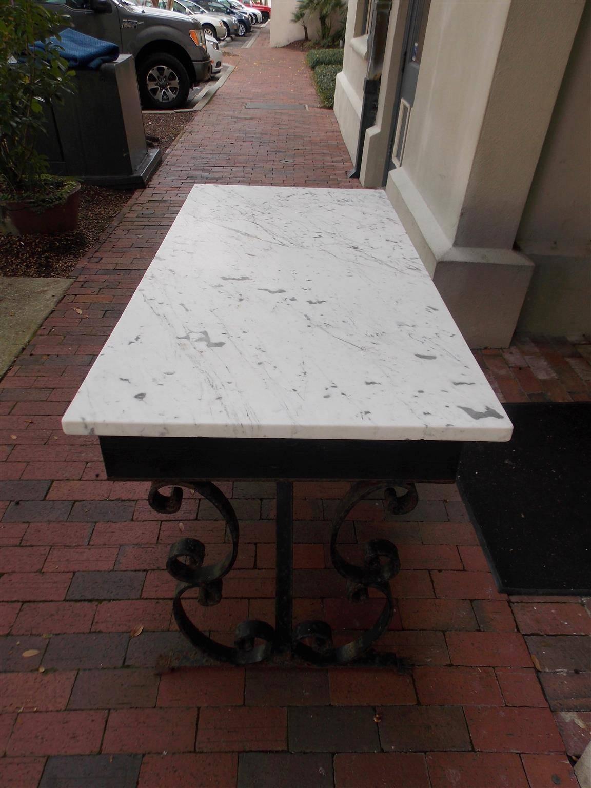 Mid-19th Century American Wrought Iron and Marble-Top Console, Circa 1840 For Sale