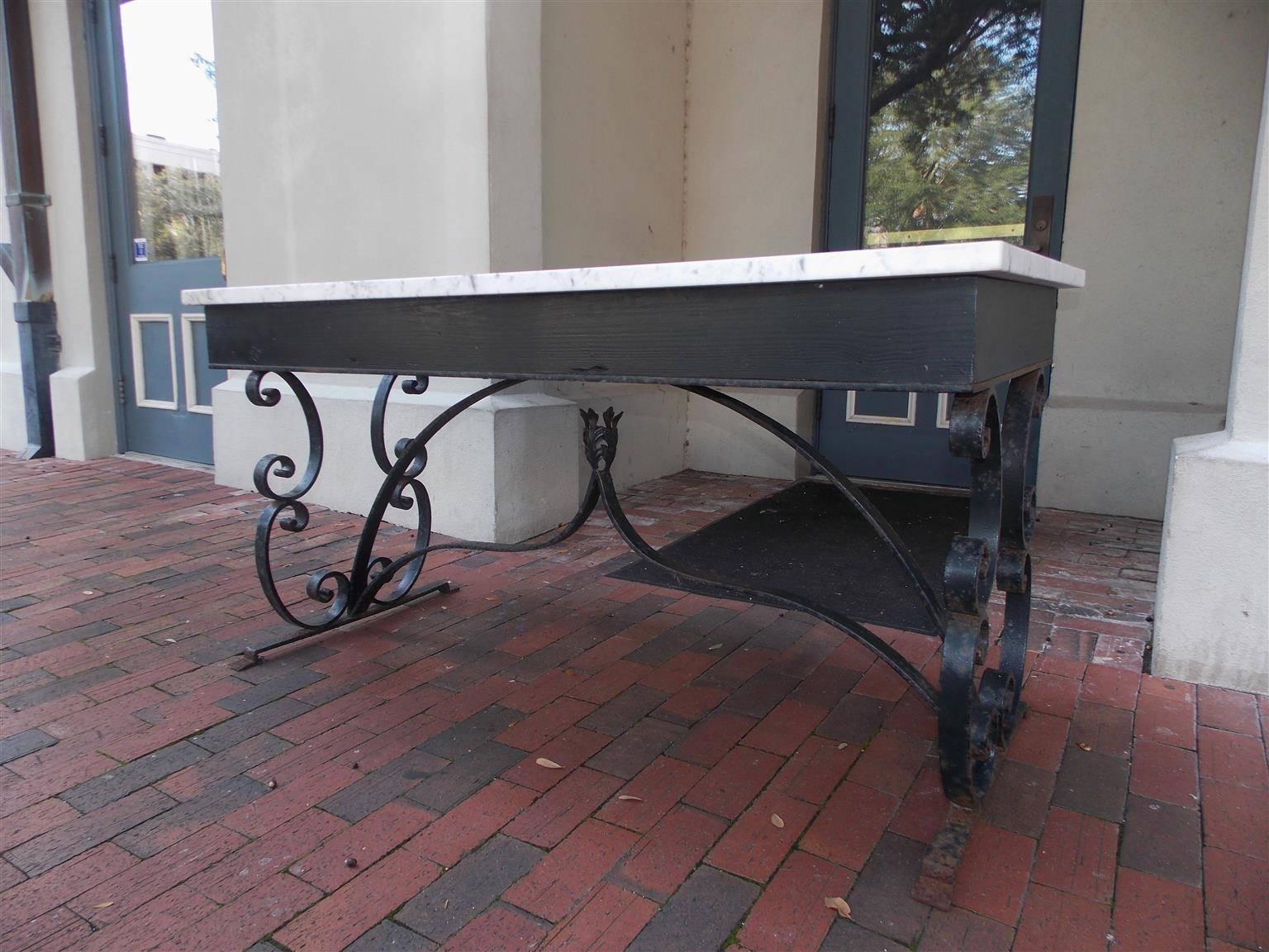 Hammered American Wrought Iron and Marble-Top Console, Circa 1840 For Sale