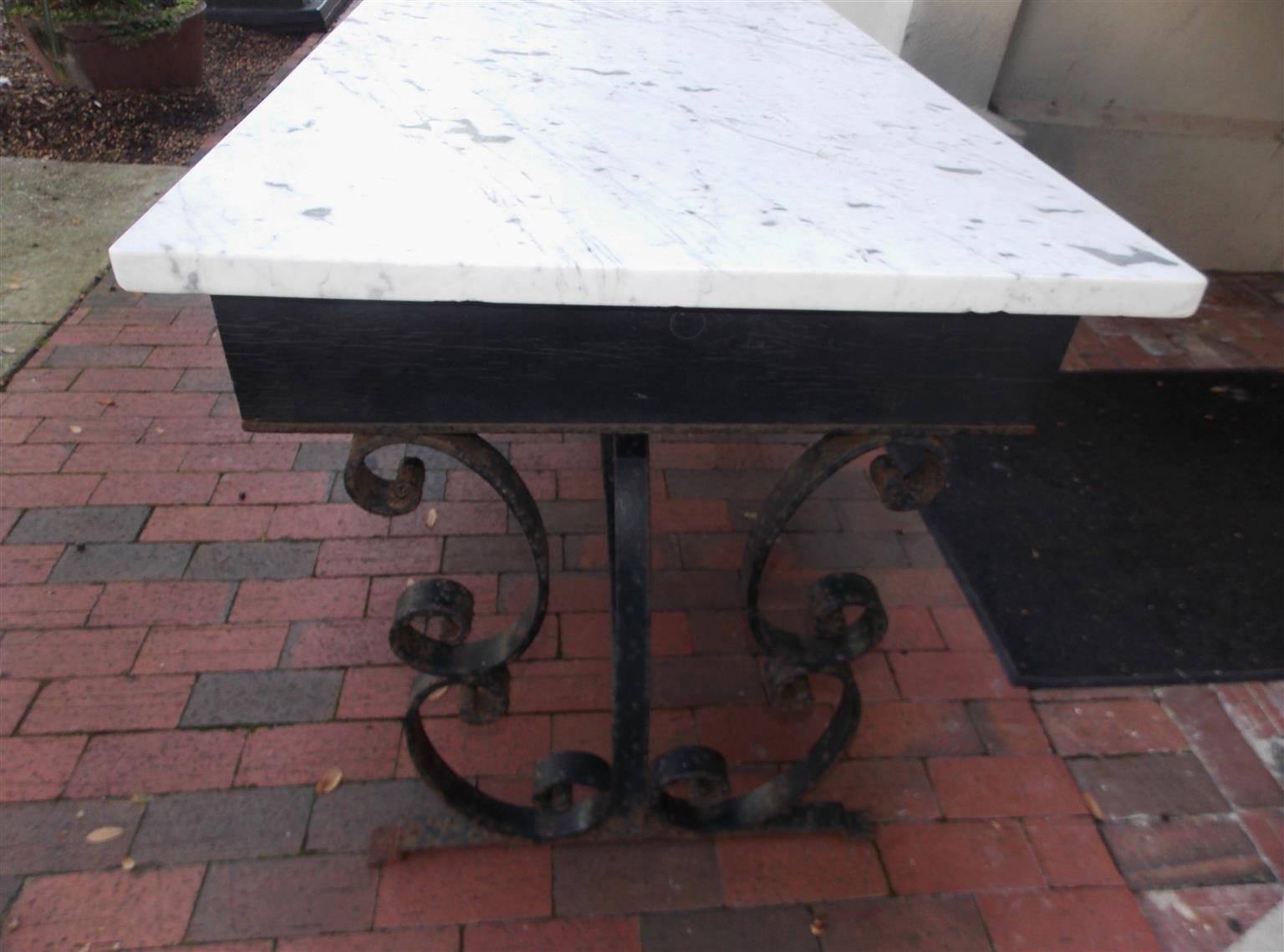 American Wrought Iron and Marble-Top Console, Circa 1840 For Sale 1