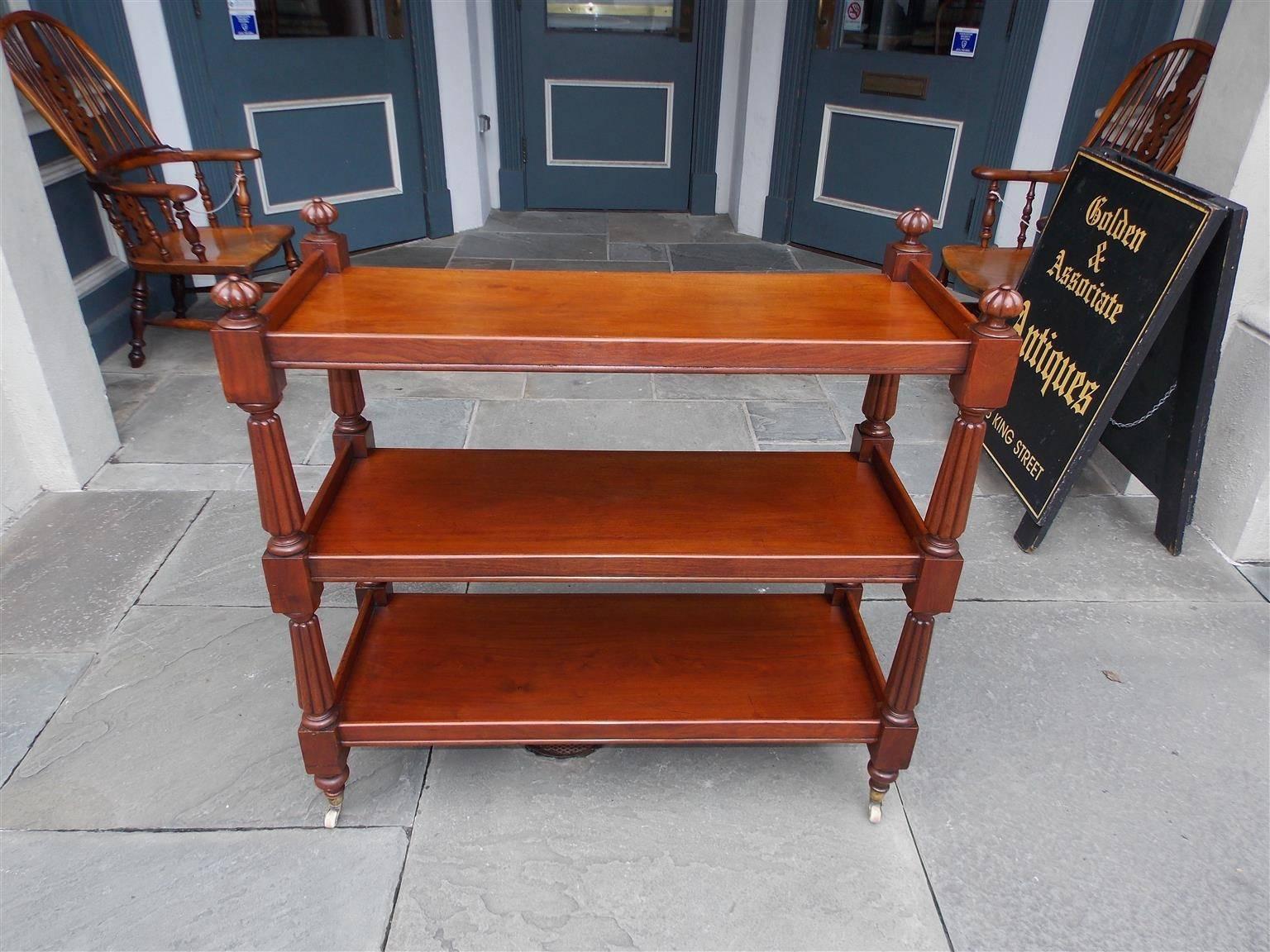 English Mahogany Reeded Three-Tiered Trolley, Circa 1820 2