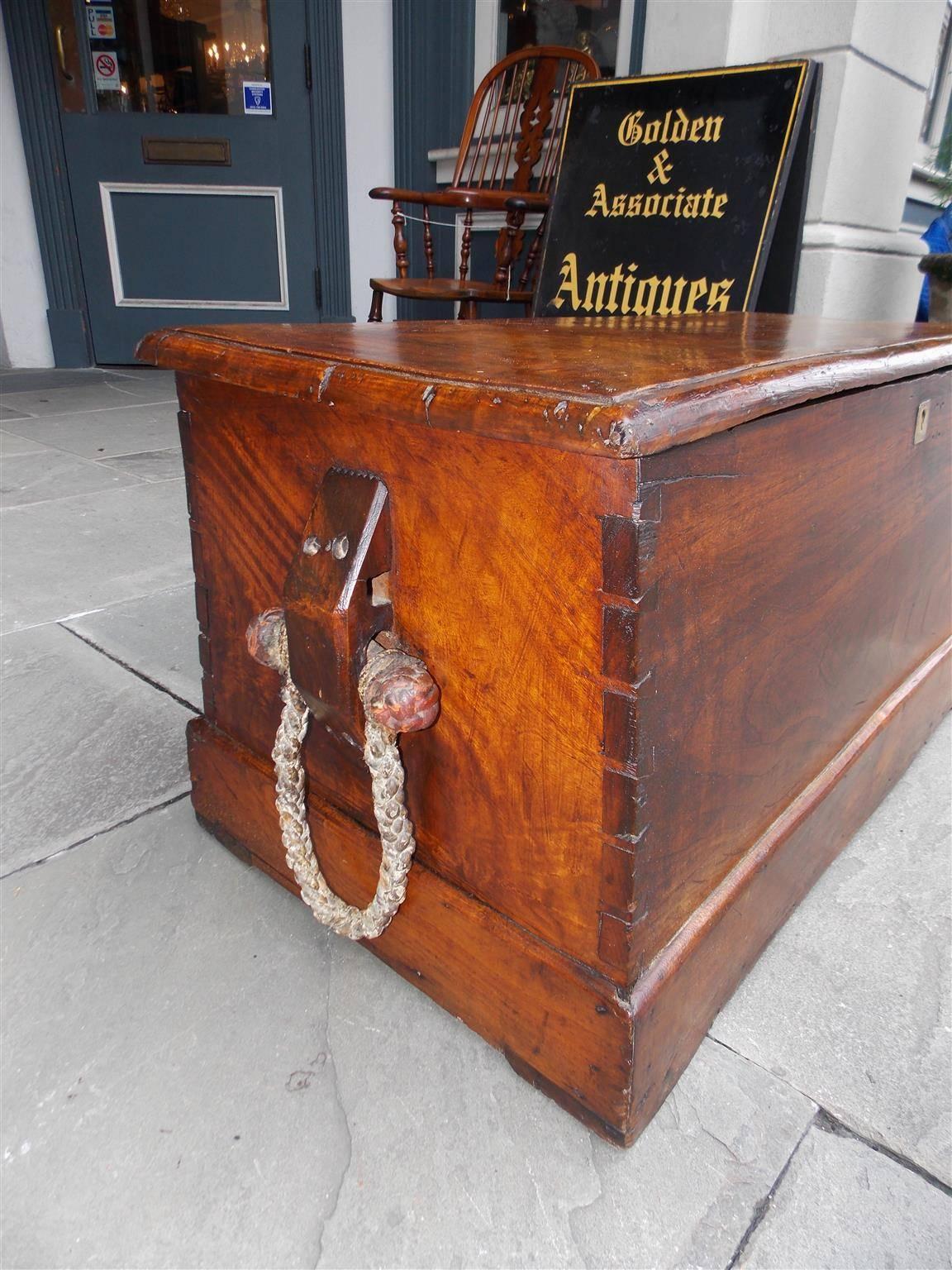 George III English Camphor Wood Sea Captain's Chest with Braided Beckets, Circa 1770 For Sale