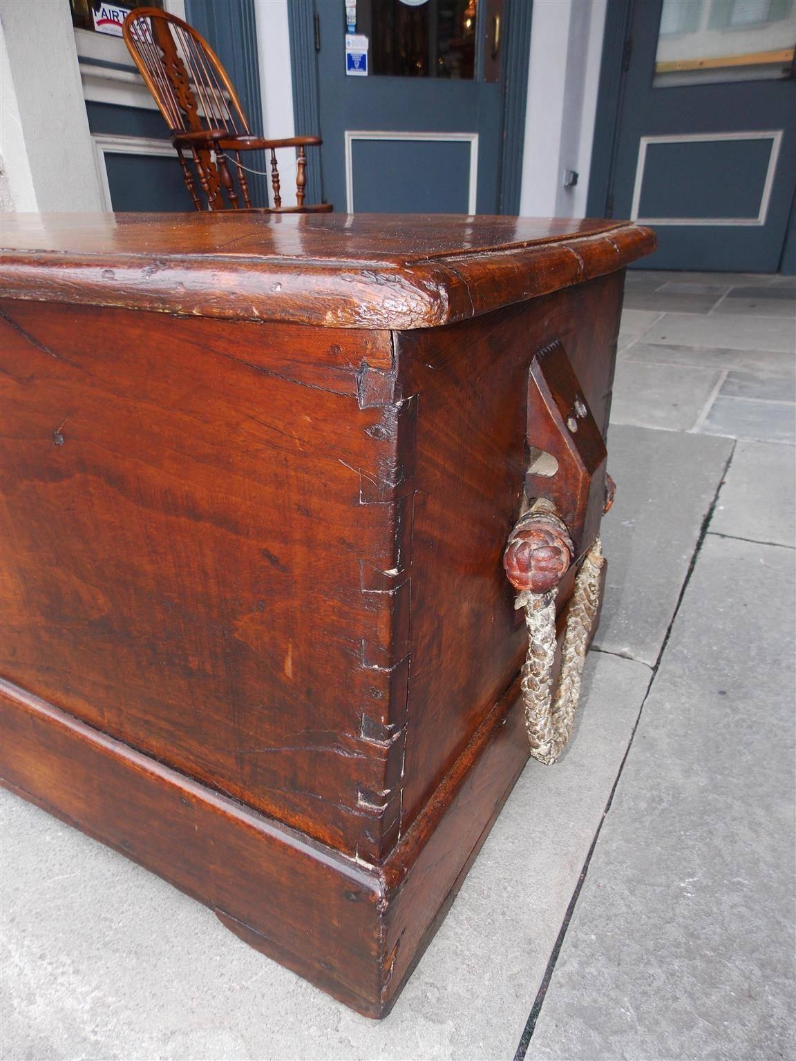 Late 18th Century English Camphor Wood Sea Captain's Chest with Braided Beckets, Circa 1770 For Sale