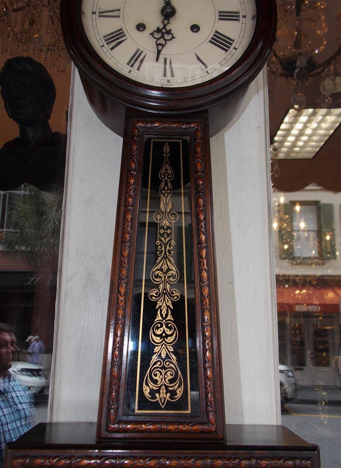 German Mahogany Eglomise Banjo Clock.  Circa 1880 In Excellent Condition In Hollywood, SC