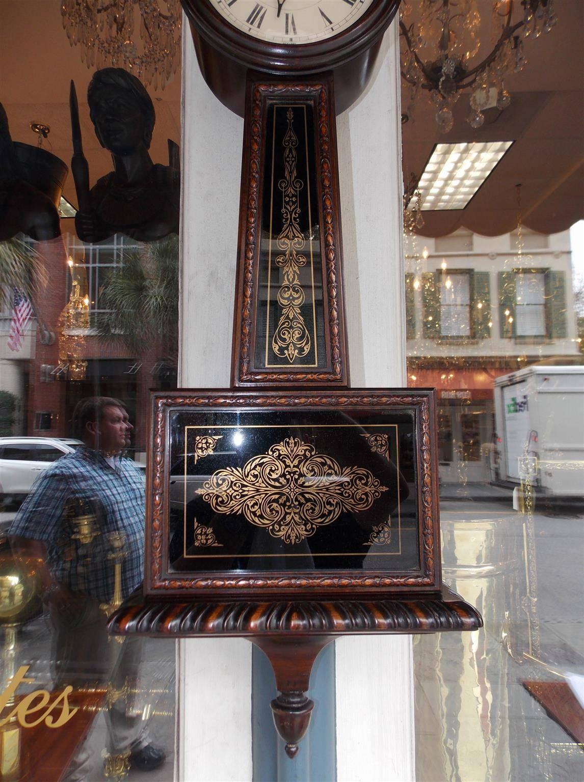 Late 19th Century German Mahogany Eglomise Banjo Clock.  Circa 1880