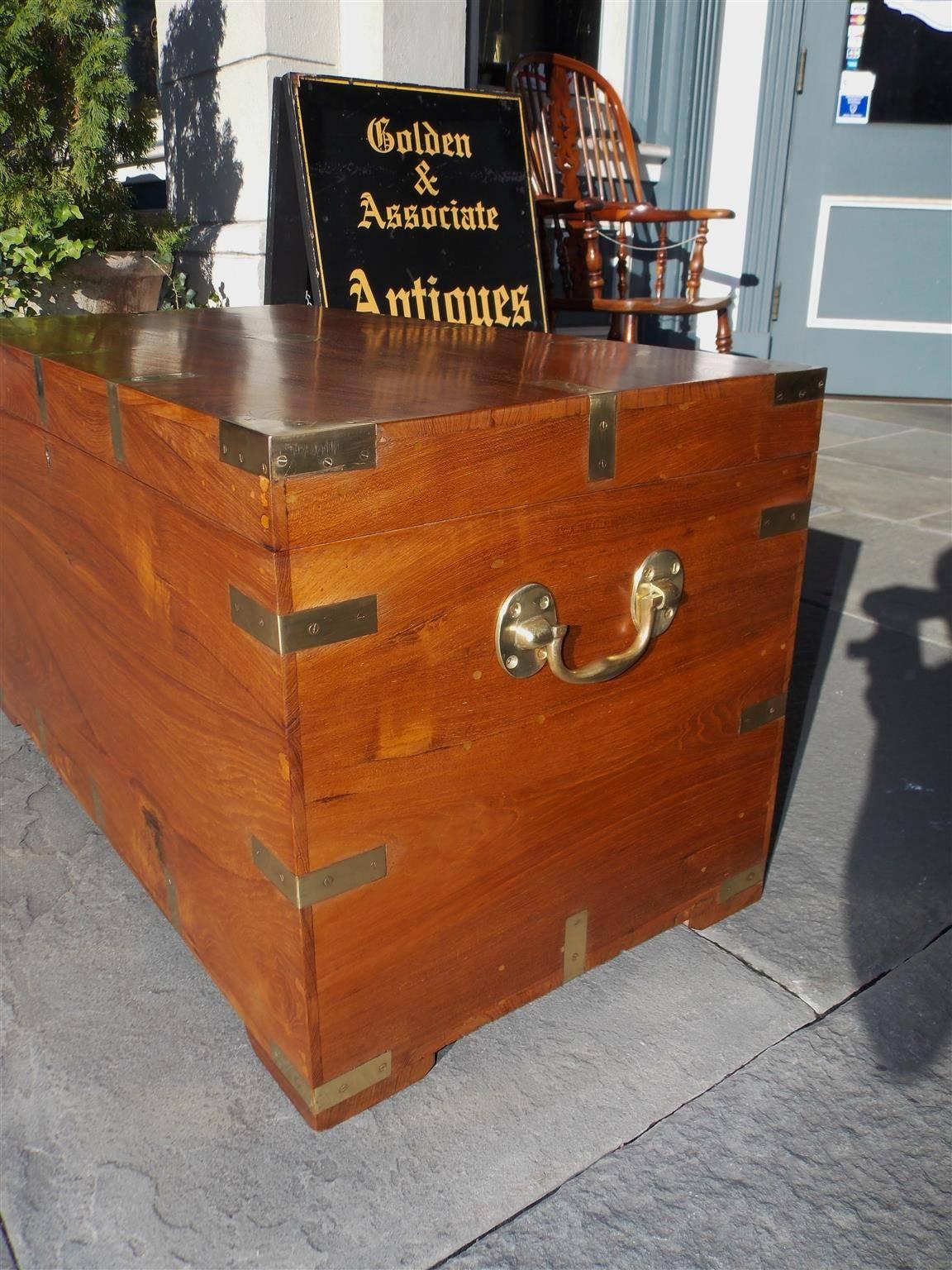 American  Brass Mounted Teak Campaign Trunk, Circa 1790 In Excellent Condition In Hollywood, SC