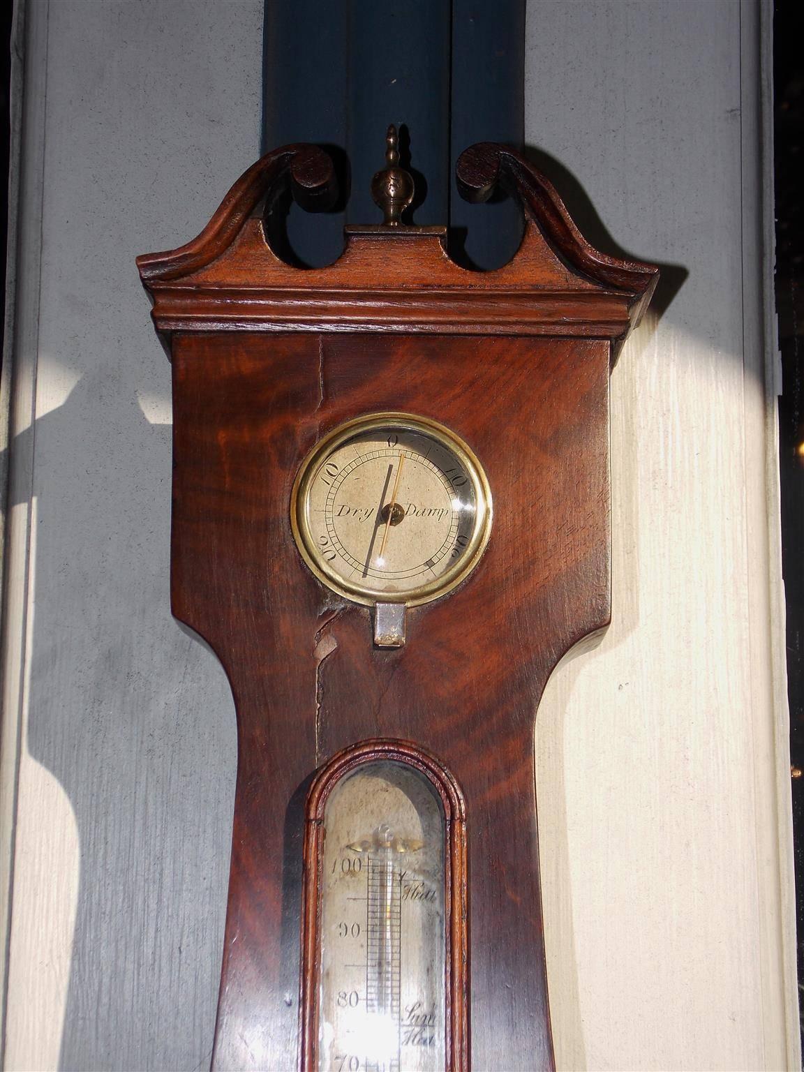 Etched English Mahogany Prince of Wales Banjo Barometer, Circa 1820 For Sale