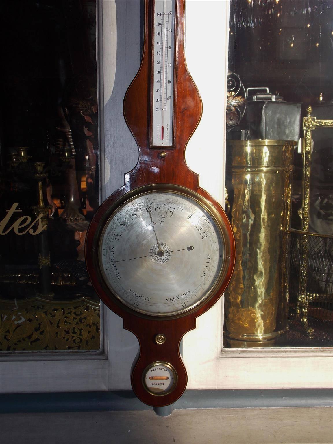 English Mahogany Inlaid Banjo Barometer, Circa 1820 at 1stDibs