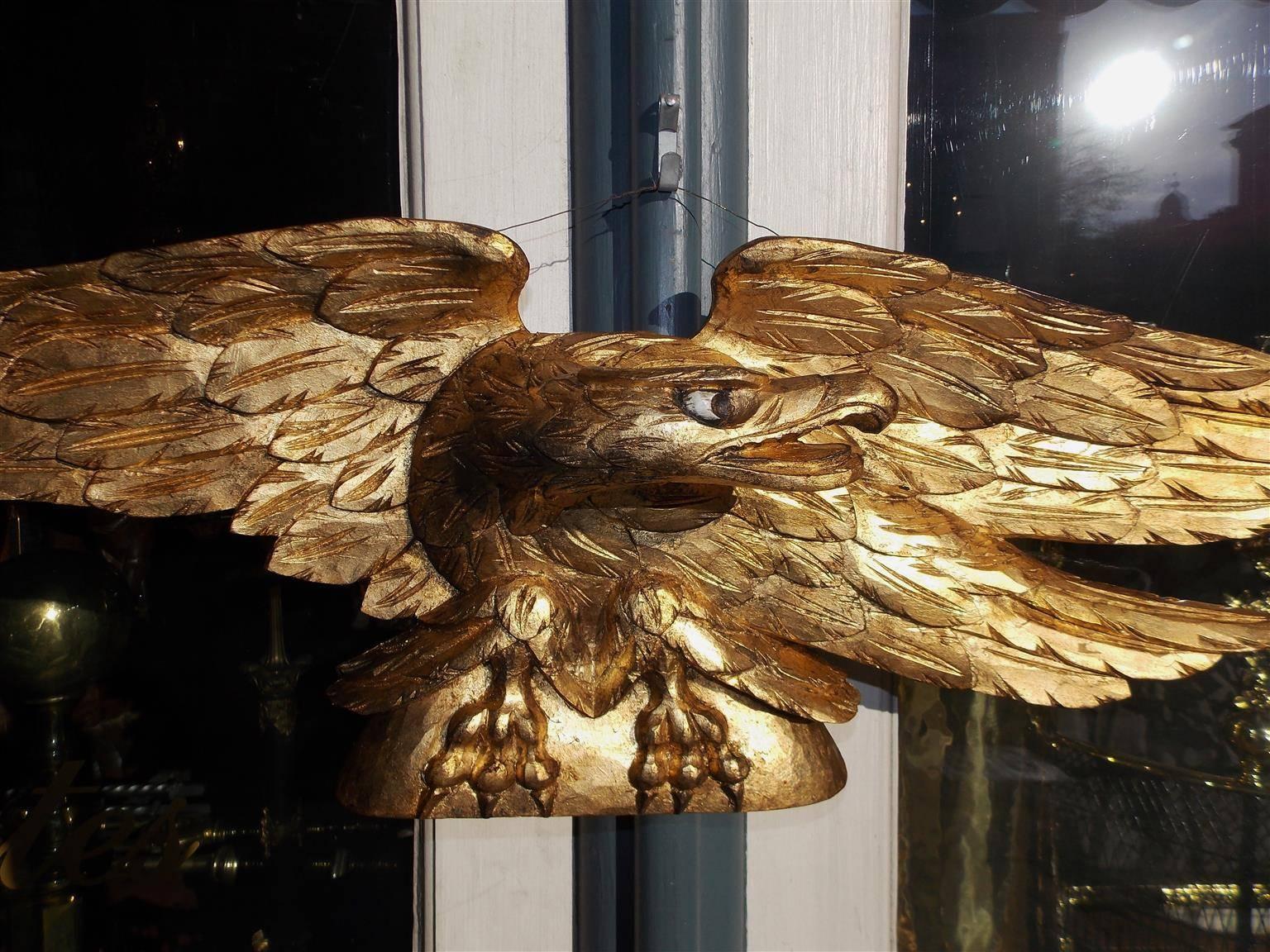 Hand-Carved American Gilt Carved Wood Perched Eagle, Circa 1830