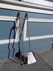 Pair of American Brass and Polished Steel Steeple Top Fire Tools, NY, Circa 1800