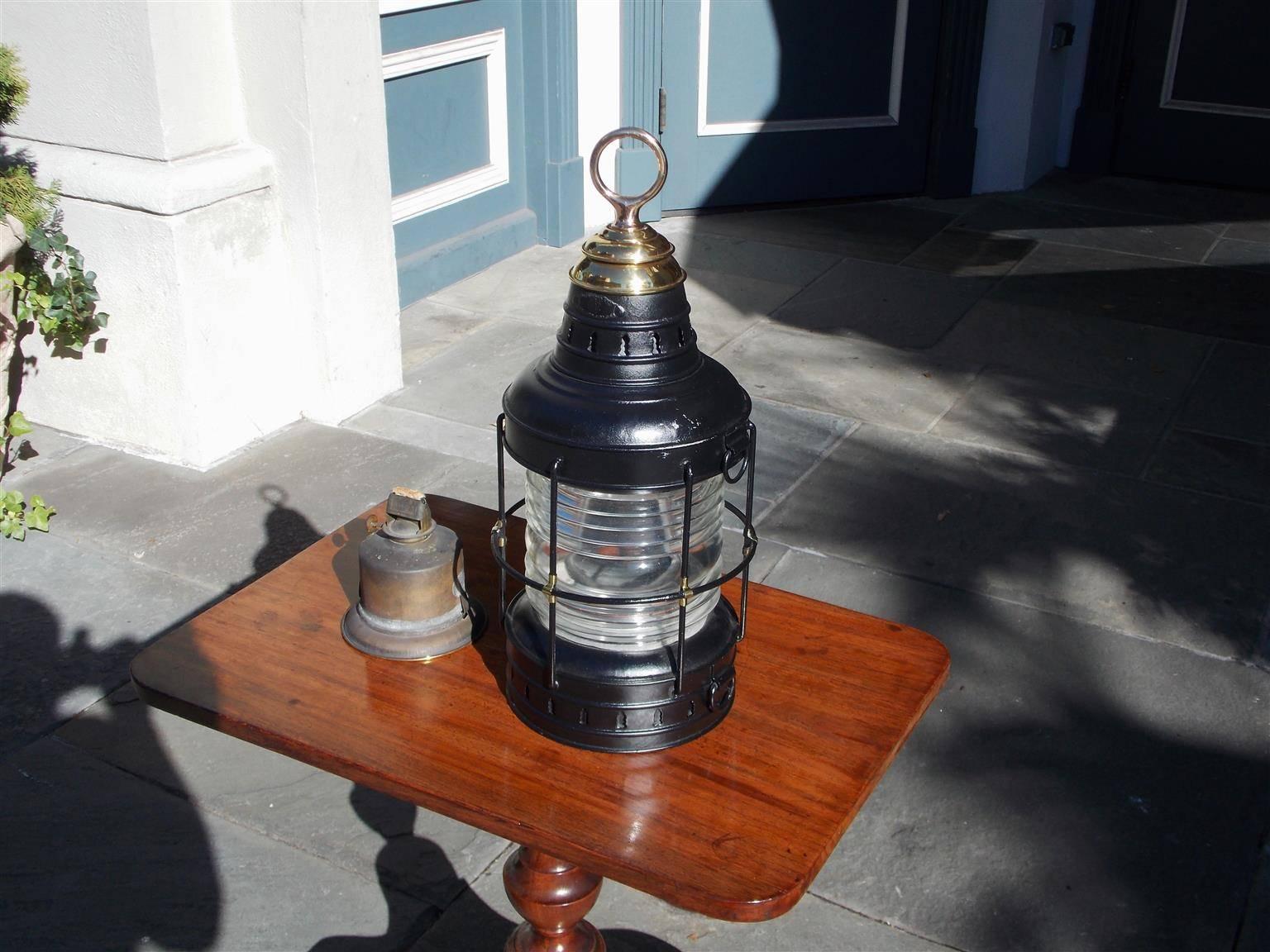 Cast American Polished Steel and Brass Single Anchor Lantern, Circa 1880 For Sale