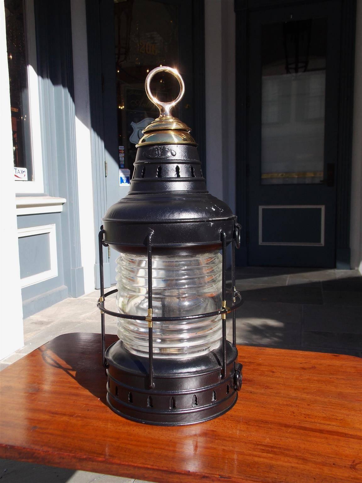 American Polished Steel and Brass Single Anchor Lantern, Circa 1880 For Sale 2