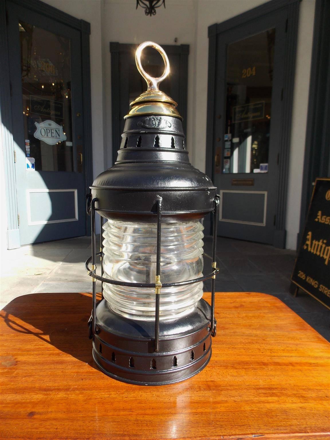 American Polished Steel and Brass Single Anchor Lantern, Circa 1880 For Sale 1