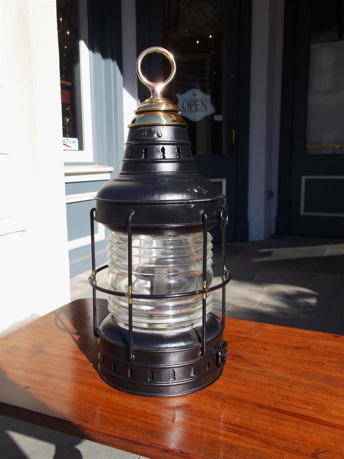 American Polished Steel and Brass Single Anchor Lantern, Circa 1880 In Excellent Condition For Sale In Hollywood, SC