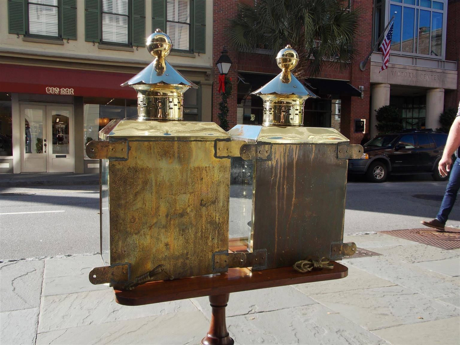 Pair of American Brass and Polished Steel Wall Lanterns, Circa 1880 4
