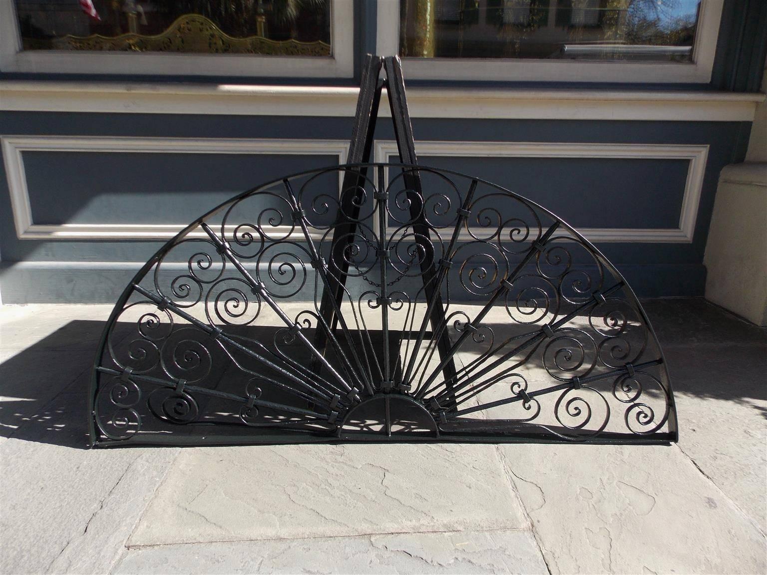 Hand-Crafted American Wrought Iron Decorative Window Transom or Gate, Circa 1820 