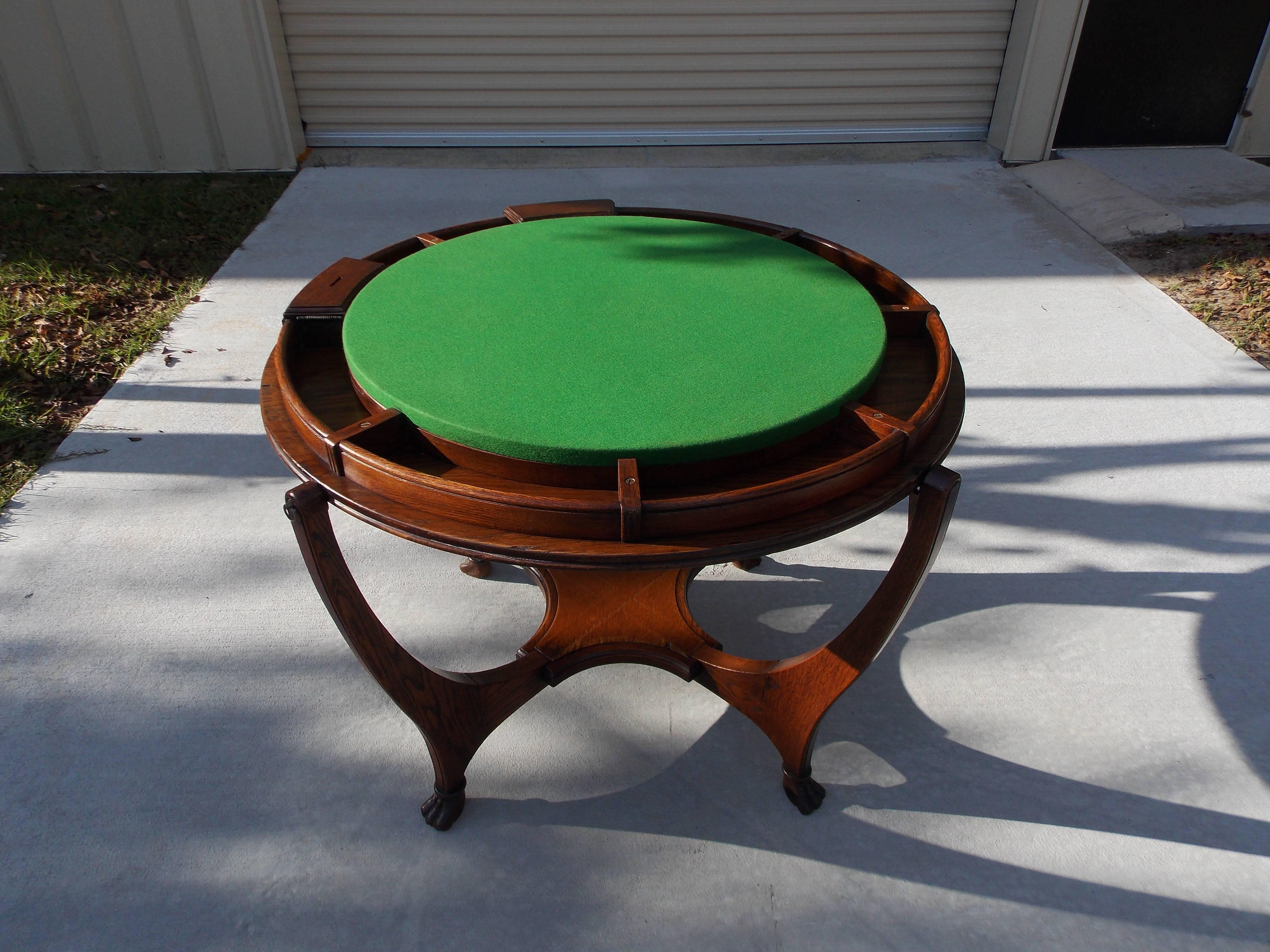 Hand-Carved American Oak Reversible Game Table, Circa 1890