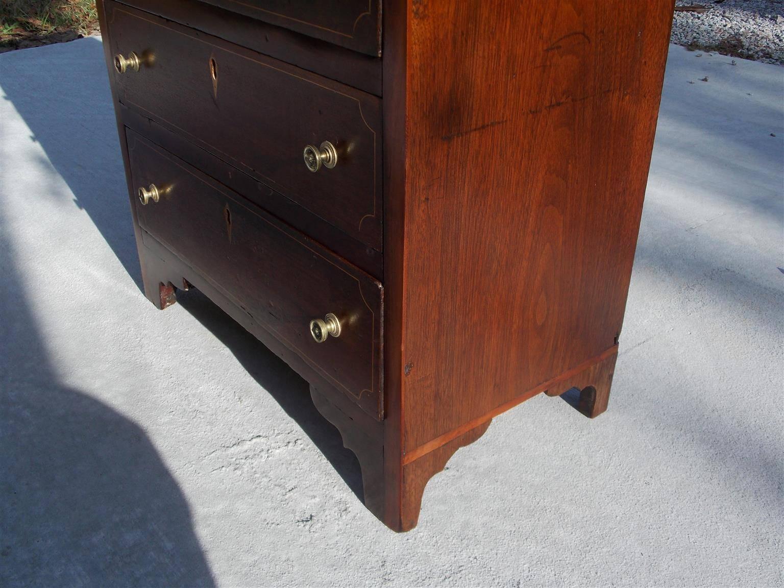 Brass American Chippendale Walnut and Mahogany Inlaid Miniature Chest, Circa 1770 For Sale