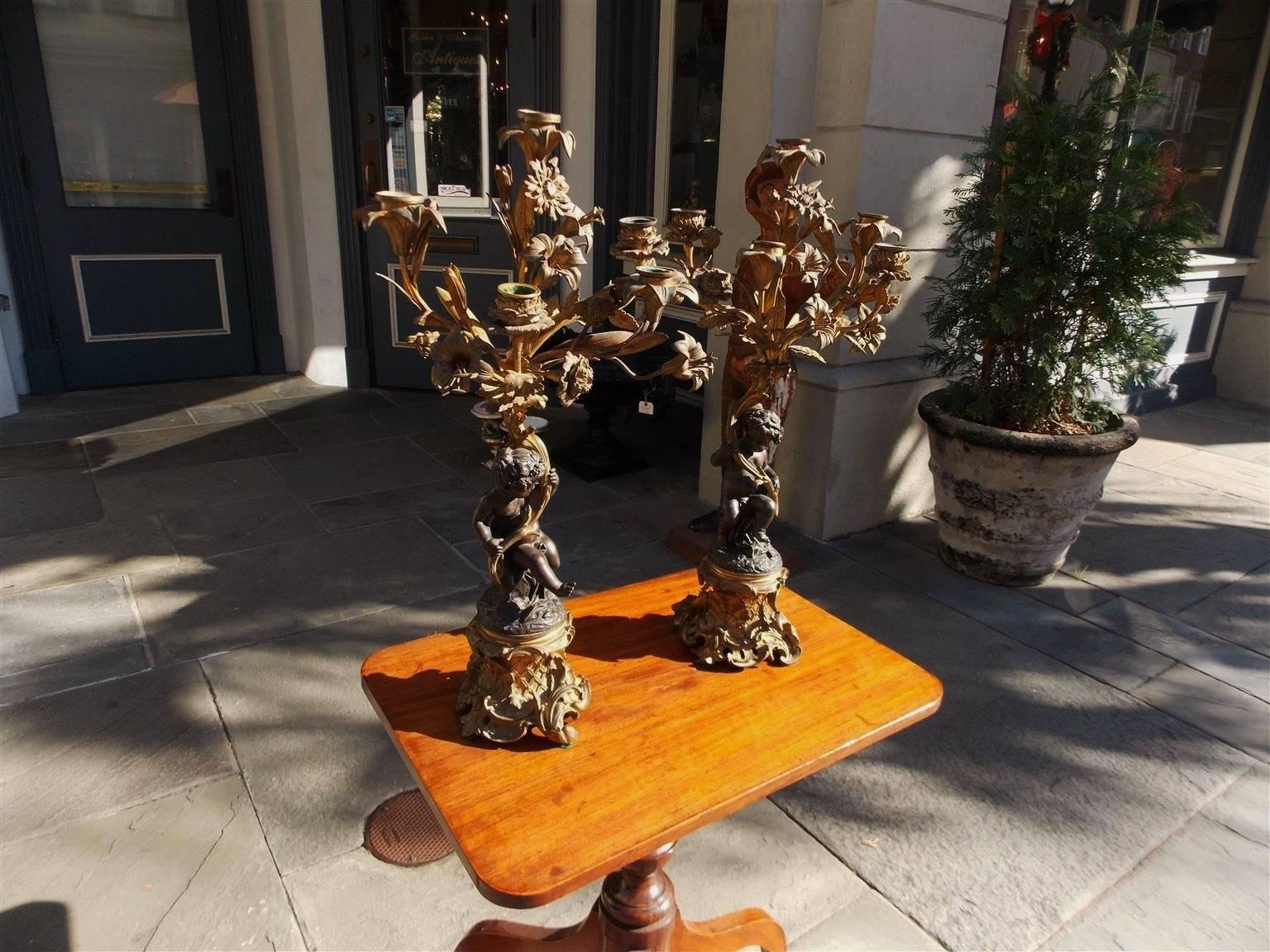 Louis Philippe Pair of French Ormolu and Bronze Figural Candelabras, Circa 1830