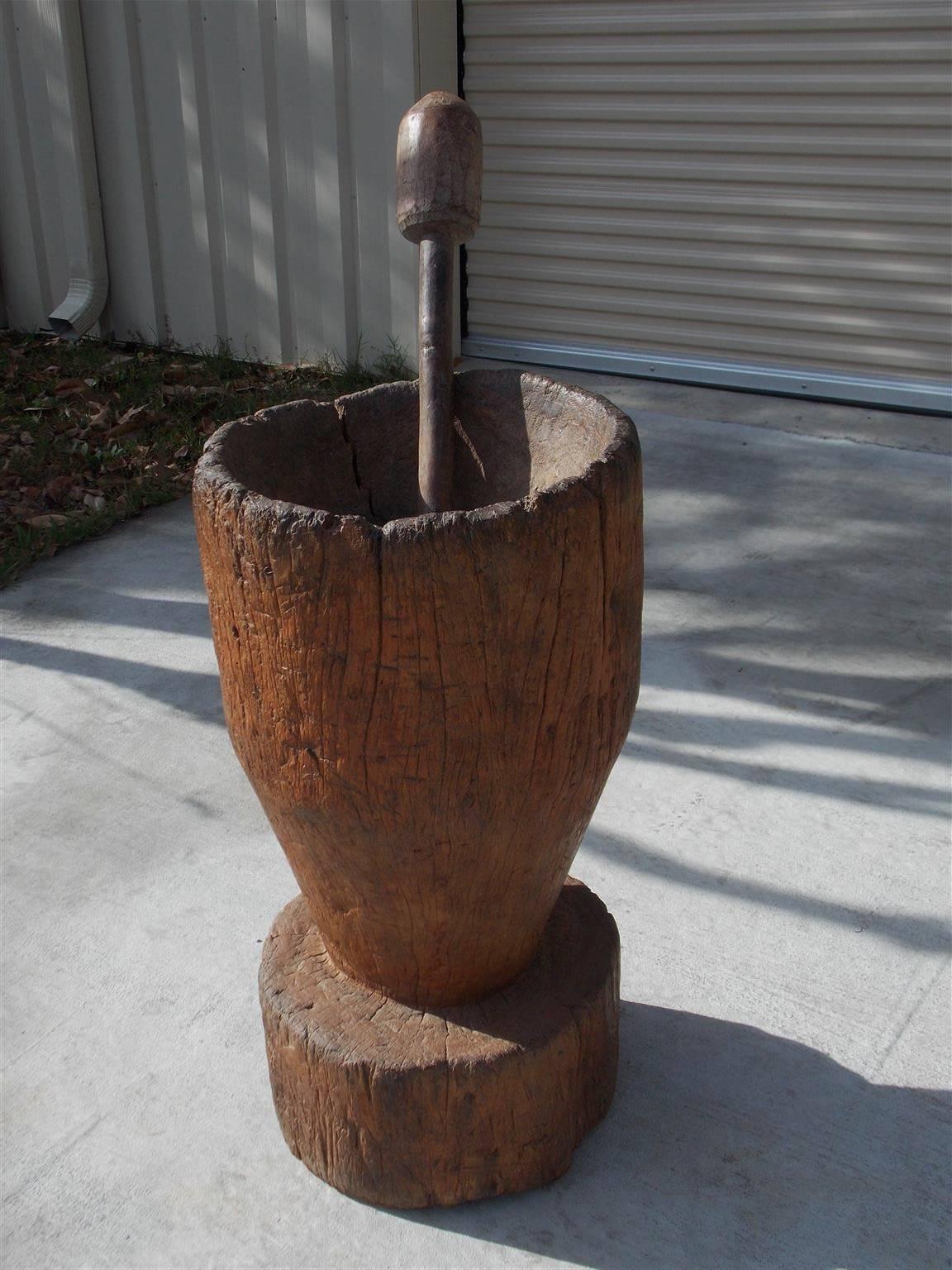 American Colonial American Monumental Pine Hand-Carved Mortise and Pestle, Circa 1800 For Sale