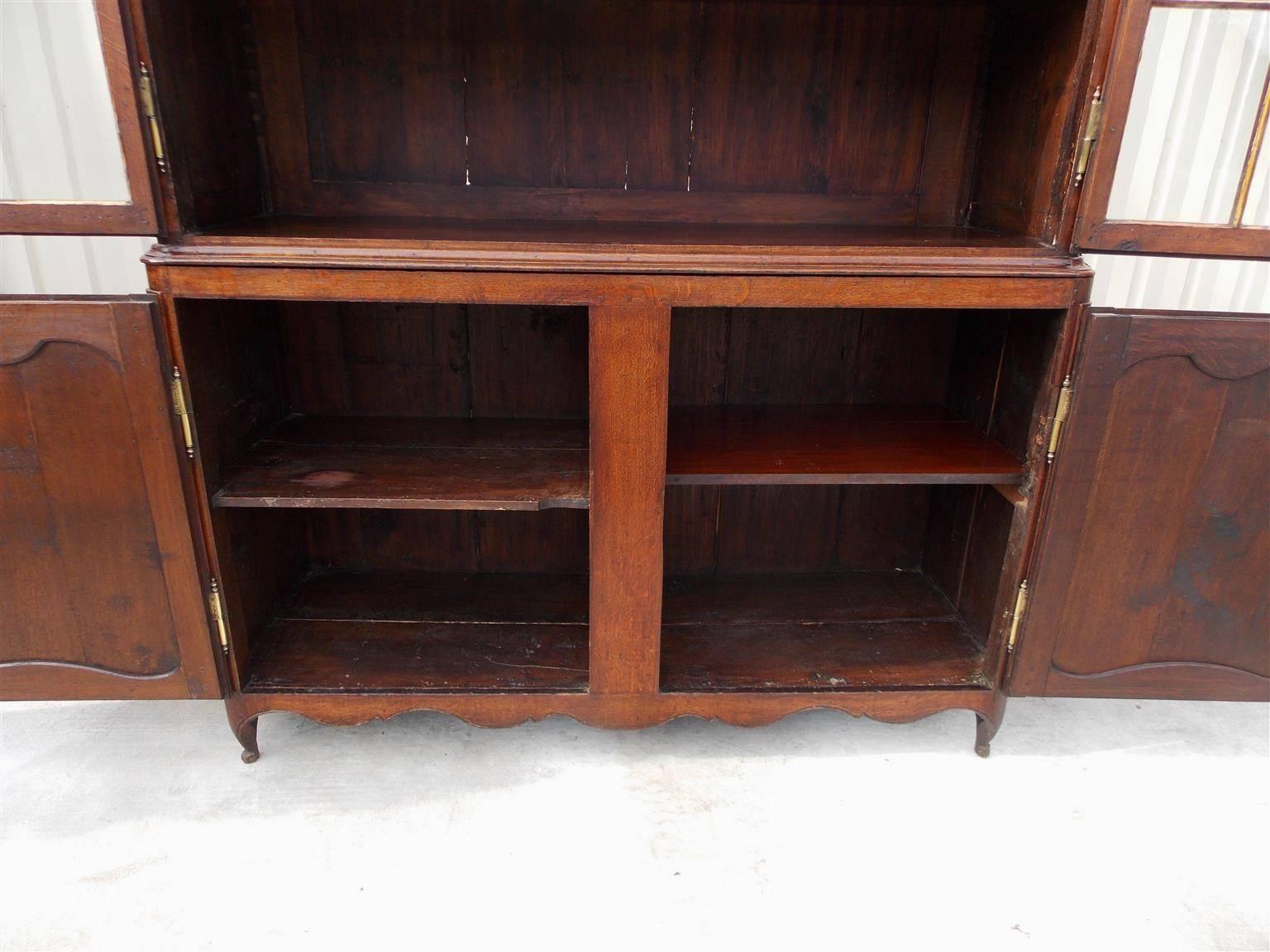 French Provincial Walnut Flanking Glass & Cabinet Arched Dome Cupboard, C. 1780 For Sale 1