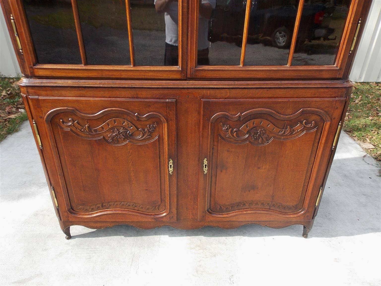 Late 18th Century French Provincial Walnut Flanking Glass & Cabinet Arched Dome Cupboard, C. 1780 For Sale