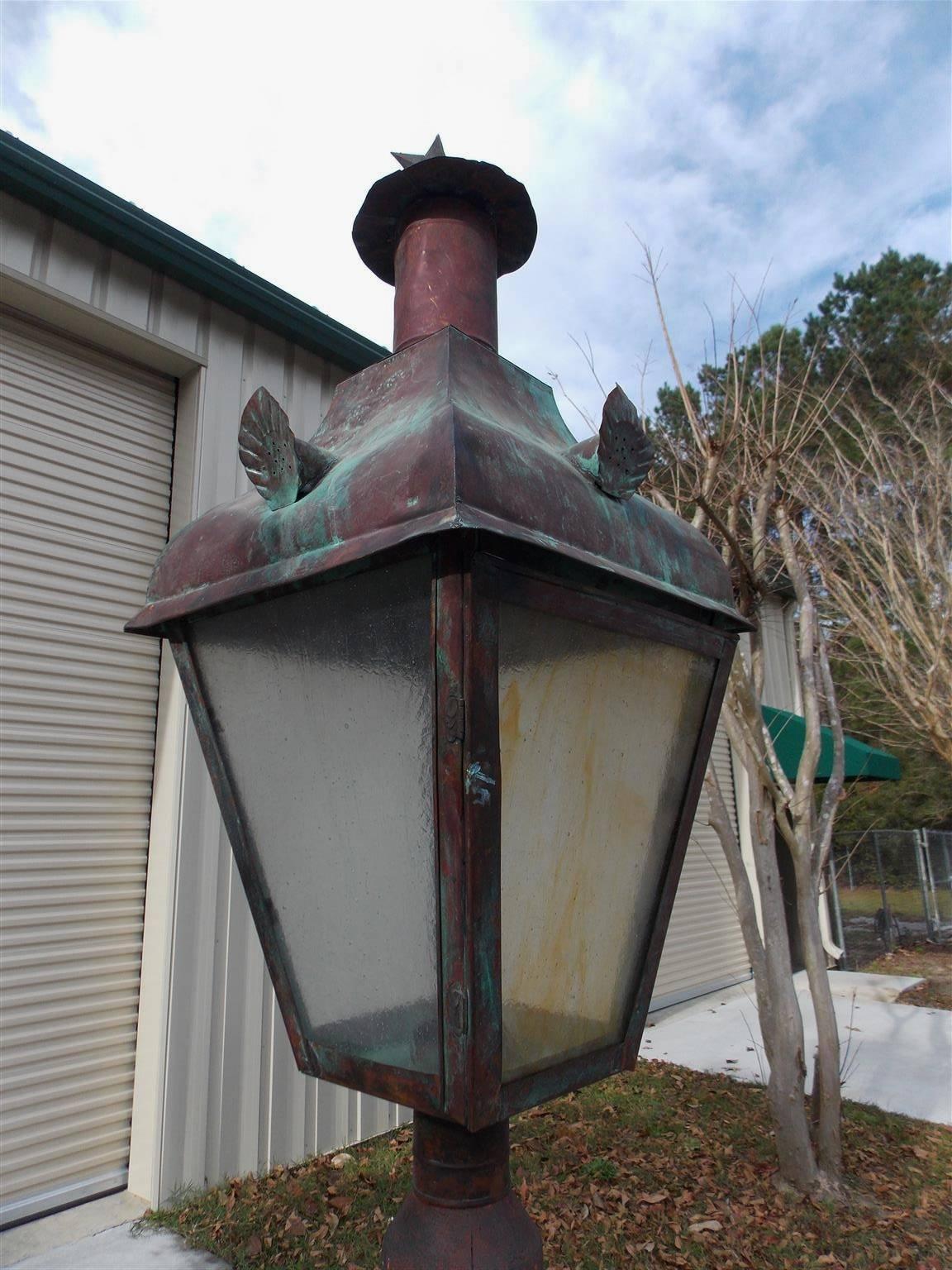 Hammered American Copper Street Lantern in Wooden Barrel, Sturbridge, MA., Circa 1820 For Sale