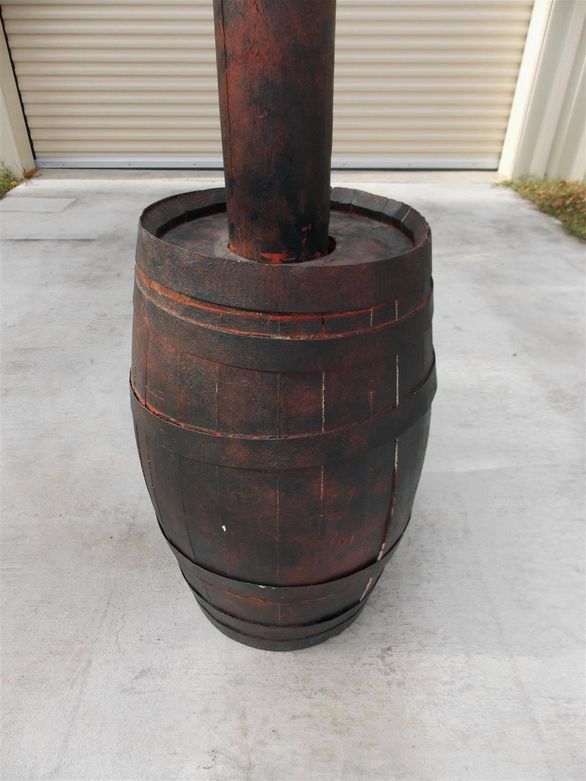 Early 19th Century American Copper Street Lantern in Wooden Barrel, Sturbridge, MA., Circa 1820 For Sale