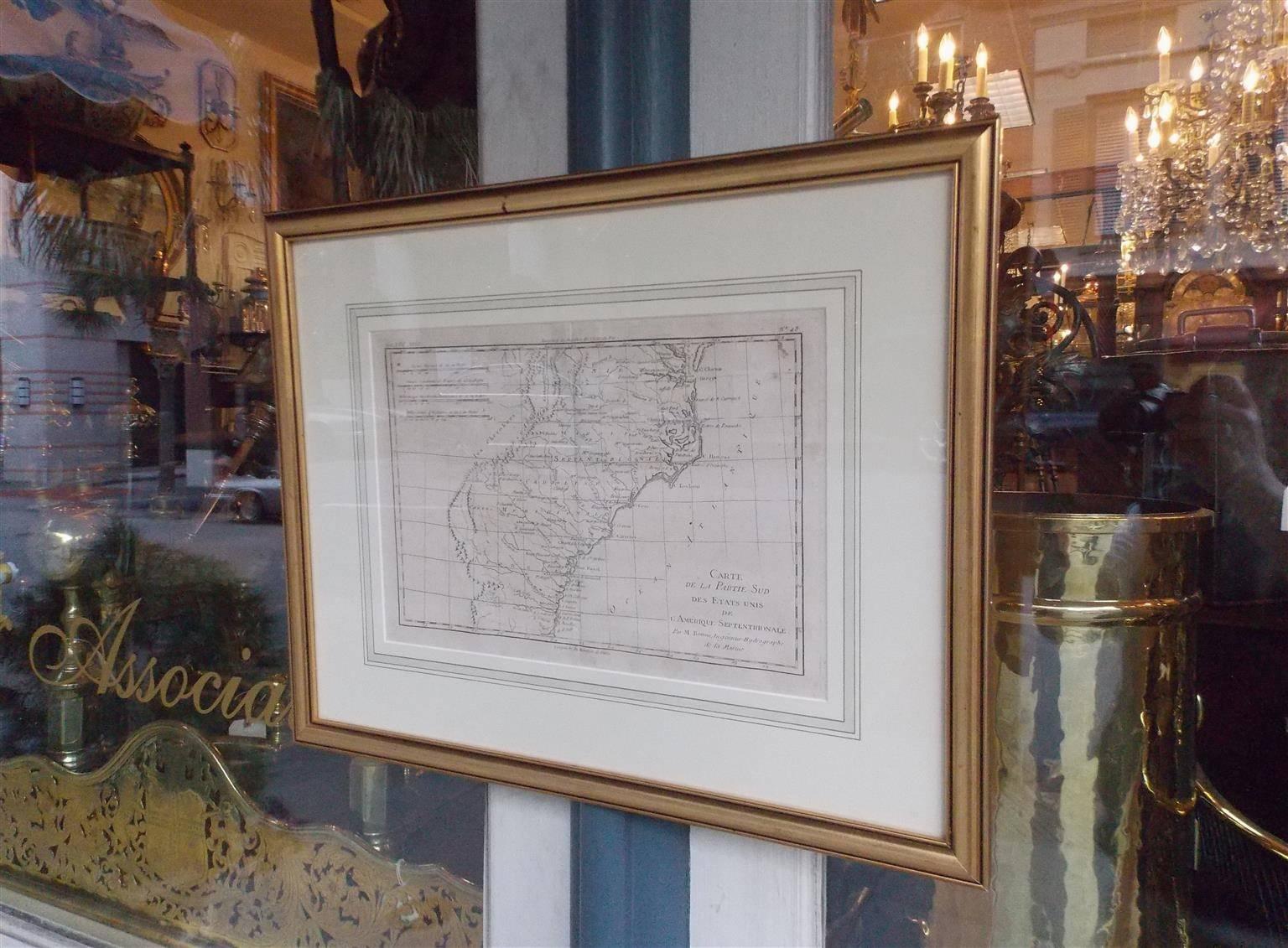 Etched A Rare French Engraved Map of The Southeastern United States. R.Bonne Circa 1780