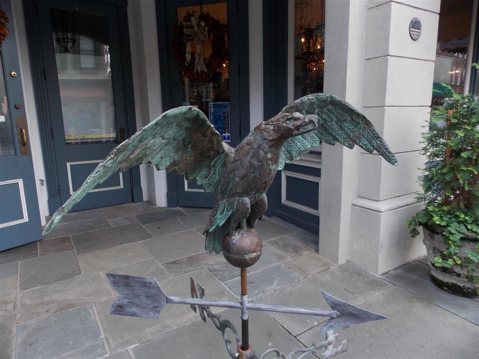 American Full Bodied Copper Eagle Directional Weather Vane, Circa 1883 In Excellent Condition In Charleston, SC