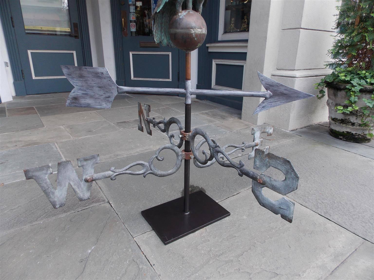 Late 19th Century American Full Bodied Copper Eagle Directional Weather Vane, Circa 1883
