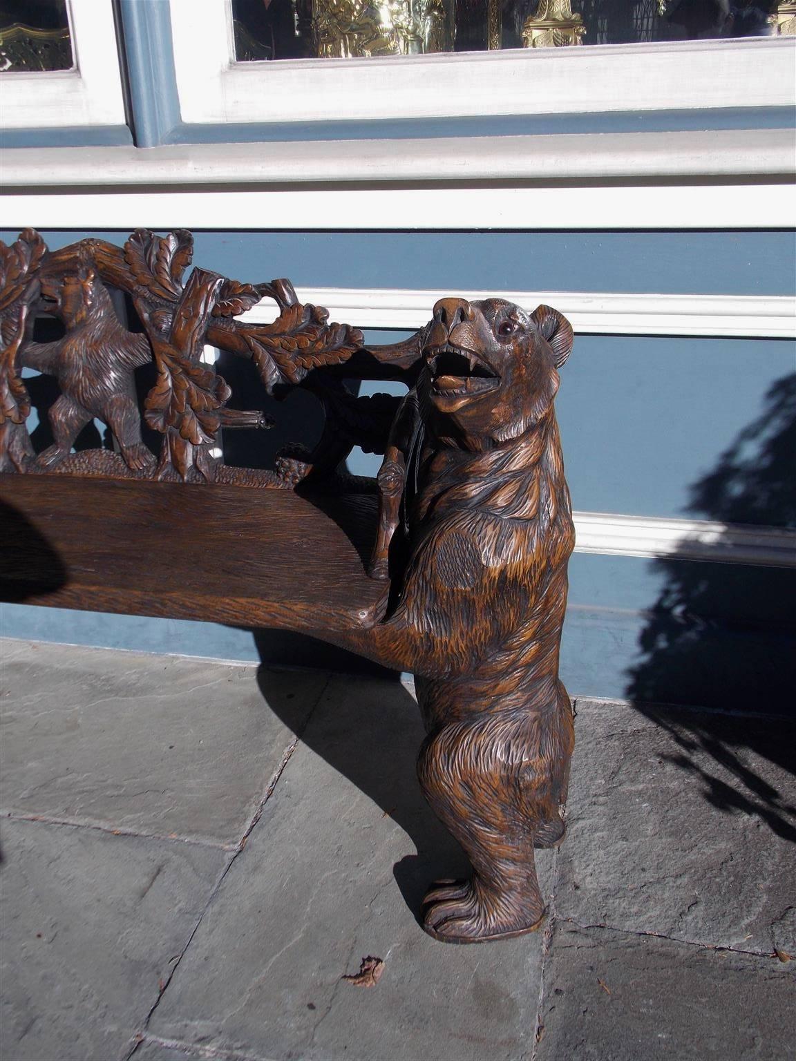 Scandinavian Modern Switzerland Black Forest Carved Bear Bench, Circa 1900