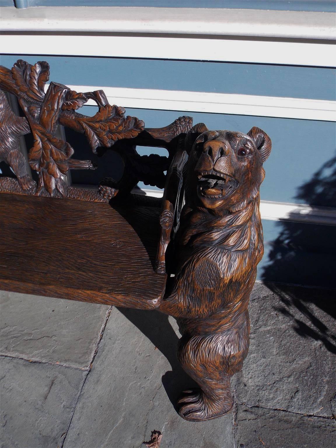 Swiss Switzerland Black Forest Carved Bear Bench, Circa 1900