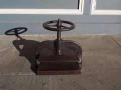 American Cast Iron Copying Press with Circular Three Spoke Wheel.  Circa 1820