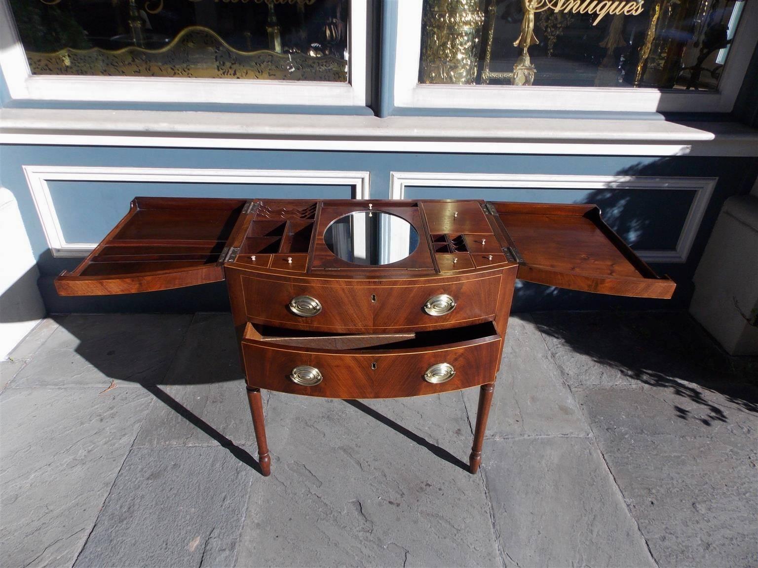 Cast English Mahogany Bow Front Inlaid Ladies Dressing Table.  Circa 1790 For Sale