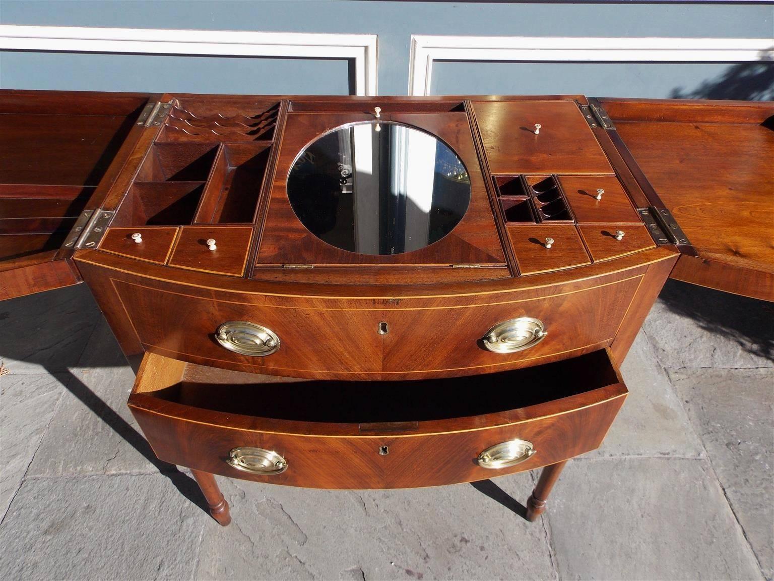 Late 18th Century English Mahogany Bow Front Inlaid Ladies Dressing Table.  Circa 1790 For Sale