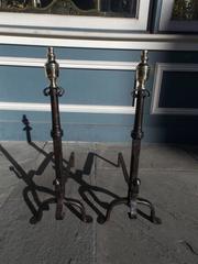 American Wrought iron and Brass Urn Finial Andirons.  Circa 1780