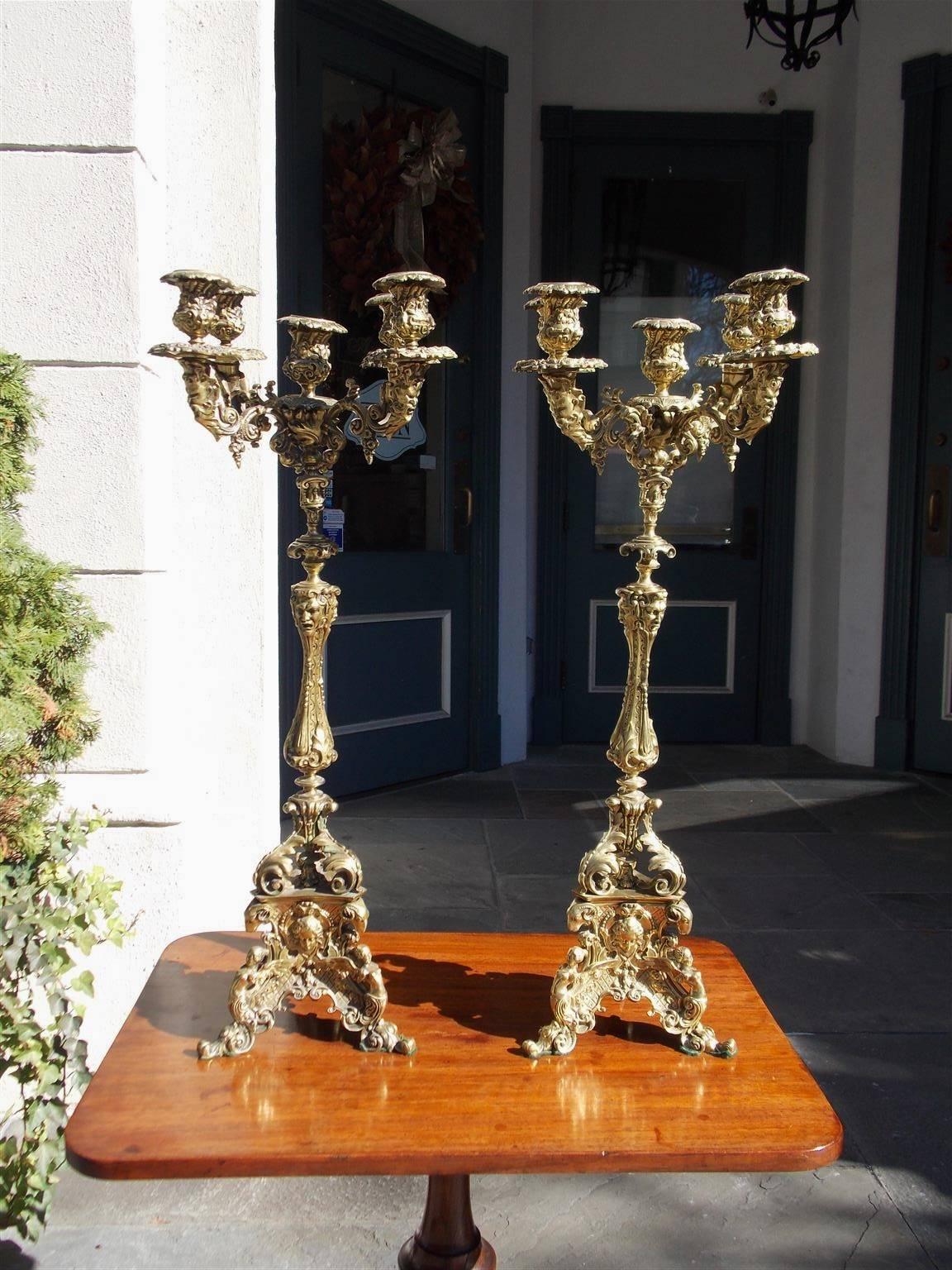 Neoclassical Pair of Italian Bronze Figural and Floral Candelabras, Circa 1830 For Sale