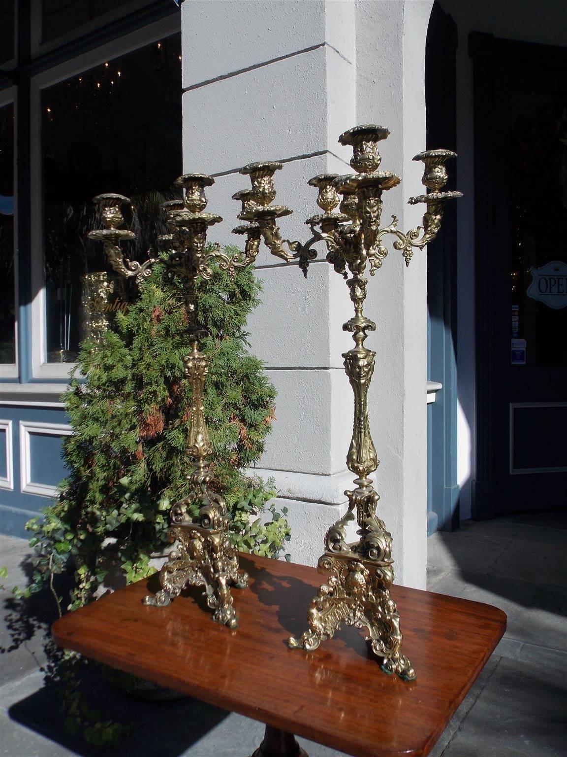 Cast Pair of Italian Bronze Figural and Floral Candelabras, Circa 1830 For Sale